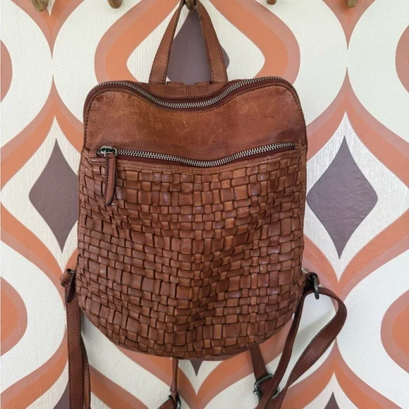 Anthropologie Woven Leather Mini Backpack in Cognac Brown Anthropologie VILENCA HOLLAND BACKPACK Bag “Emilia” Cognac  main image 4